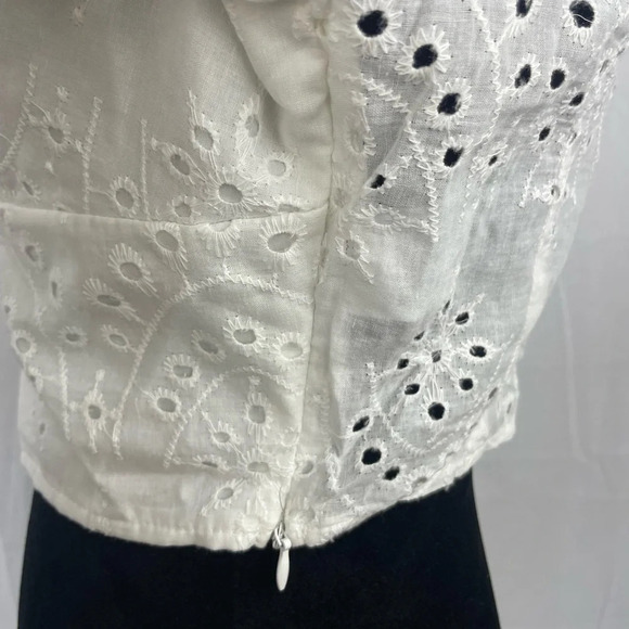 NWT FABONICS White Cotton Louisa Eyelet Tie-front Cropped Top - Picture 9 of 9